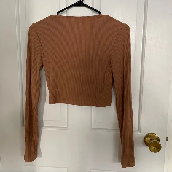 Dynamite Tan Ribbed Knot Front Blouse - Picture 2 of 3
